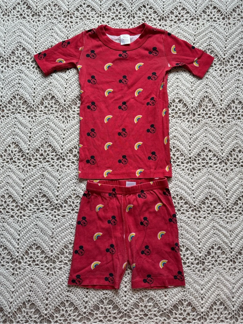 Hanna Andersson Short Sleeve Organic Pajama Set Rainbow Mickey Disney Size 6/7